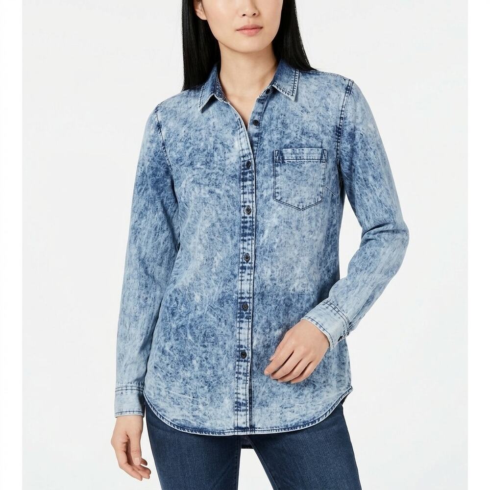 Carbon Reverse Blue Button-Up Shirt Women Size L